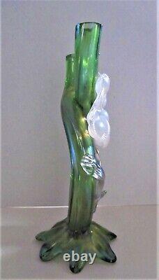 Antique Kralik Iridescent Thorn Double Bud Vase