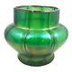Antique Kralik Vase Art Nouveau Iridescent Glass Emerald Green Fluted Melon