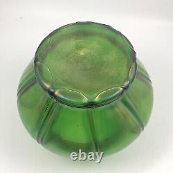 Antique Kralik Vase Art Nouveau Iridescent Glass Emerald Green Fluted Melon