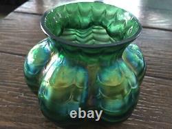 Antique Kralik/Welz Iridescent Green Draped/Festooned Art Glass Vase