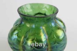 Antique Kralik/Welz Iridescent Green Draped/Festooned Art Glass Vase
