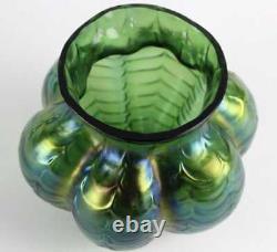 Antique Kralik/Welz Iridescent Green Draped/Festooned Art Glass Vase