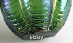 Antique Kralik/Welz Iridescent Green Draped/Festooned Art Glass Vase