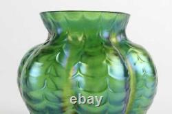 Antique Kralik/Welz Iridescent Green Draped/Festooned Art Glass Vase