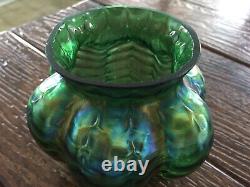 Antique Kralik/Welz Iridescent Green Draped/Festooned Art Glass Vase