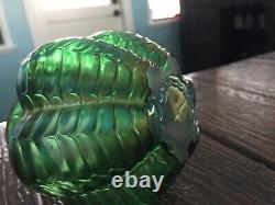 Antique Kralik/Welz Iridescent Green Draped/Festooned Art Glass Vase