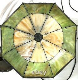 Antique LARGE Green Caramel Bent Slag Glass 16 Panel Lamp Floral Art Nouveau