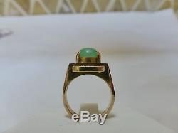Antique LK 14k yellow gold green oval A jade jadeite geometric ring Art Deco