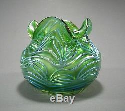 Antique LOETZ Iridescent Art Glass Squat Vase FORMOSA Décor ca 1902 Nice Color