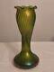 Antique Loetz Iridescent Green Pinched Art Glass Twisted Swirl Nouveau 12 Vase