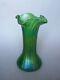 Antique Loetz Kralik Art Nouveau Iridescent Green Art Glass Vase 8