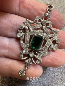 Antique La Belle Epoque Art Nouveau Silver French Paste Pendant Necklace 18 1/2