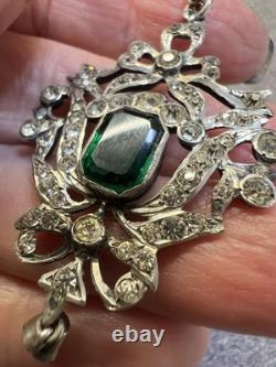 Antique La Belle Epoque Art Nouveau Silver French Paste Pendant Necklace 18 1/2