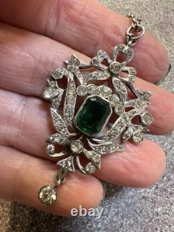 Antique La Belle Epoque Art Nouveau Silver French Paste Pendant Necklace 18 1/2