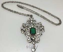 Antique La Belle Epoque Art Nouveau Silver French Paste Pendant Necklace 18 1/2