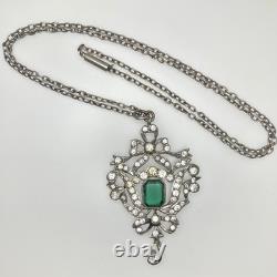 Antique La Belle Epoque Art Nouveau Silver French Paste Pendant Necklace 18 1/2