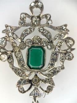 Antique La Belle Epoque Art Nouveau Silver French Paste Pendant Necklace 18 1/2