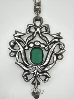 Antique La Belle Epoque Art Nouveau Silver French Paste Pendant Necklace 18 1/2