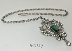 Antique La Belle Epoque Art Nouveau Silver French Paste Pendant Necklace 18 1/2