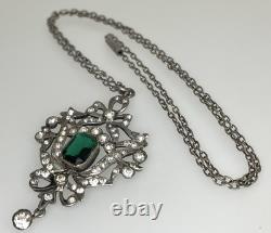 Antique La Belle Epoque Art Nouveau Silver French Paste Pendant Necklace 18 1/2