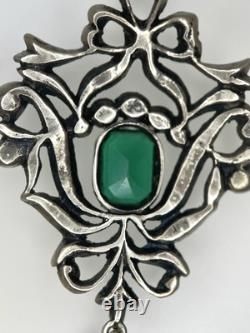 Antique La Belle Epoque Art Nouveau Silver French Paste Pendant Necklace 18 1/2