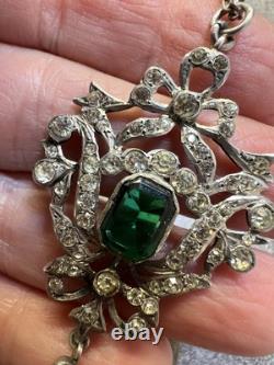 Antique La Belle Epoque Art Nouveau Silver French Paste Pendant Necklace 18 1/2