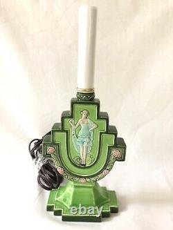 Antique Lamp Art Nouveau Majolica Czechoslovakia Lady Ceramic Art Pottery DLS