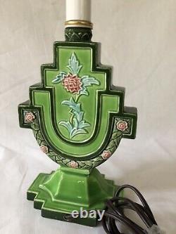 Antique Lamp Art Nouveau Majolica Czechoslovakia Lady Ceramic Art Pottery DLS