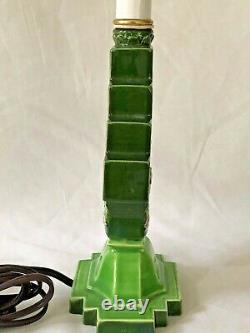 Antique Lamp Art Nouveau Majolica Czechoslovakia Lady Ceramic Art Pottery DLS