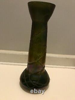 Antique Large Iridescent Threaded Vase Extremely Rare Art Nouveau era Kralik