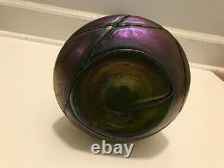 Antique Large Iridescent Threaded Vase Extremely Rare Art Nouveau era Kralik