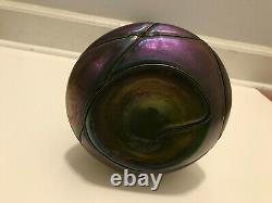 Antique Large Iridescent Threaded Vase Extremely Rare Art Nouveau era Kralik