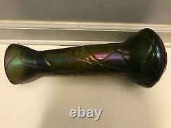 Antique Large Iridescent Threaded Vase Extremely Rare Art Nouveau era Kralik