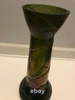Antique Large Iridescent Threaded Vase Extremely Rare Art Nouveau era Kralik