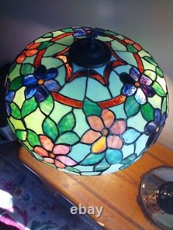 Antique Leaded Glass Lamp Pink Orange Blue Floral 24H X 18W Handel Whaley Era