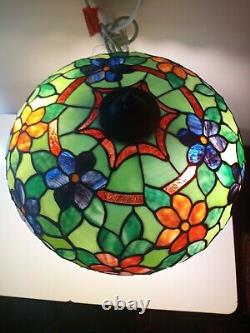 Antique Leaded Glass Lamp Pink Orange Blue Floral 24H X 18W Handel Whaley Era