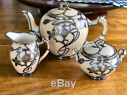 Antique Lenox Tea Set ALVIN STERLING OVERLAY Art Nouveau Green Mark