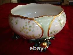 Antique Limoges France Hand Painted Ferner, Vase, Jardiniere, Bowl, Green & Gold