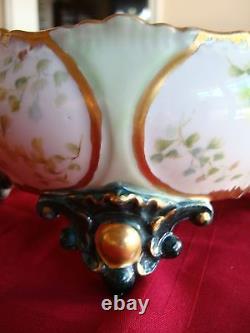 Antique Limoges France Hand Painted Ferner, Vase, Jardiniere, Bowl, Green & Gold