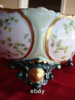 Antique Limoges France Hand Painted Ferner, Vase, Jardiniere, Bowl, Green & Gold