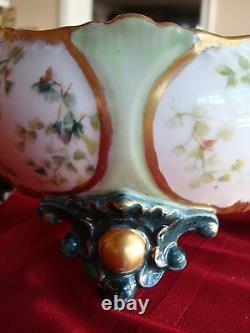 Antique Limoges France Hand Painted Ferner, Vase, Jardiniere, Bowl, Green & Gold