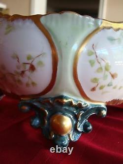 Antique Limoges France Hand Painted Ferner, Vase, Jardiniere, Bowl, Green & Gold