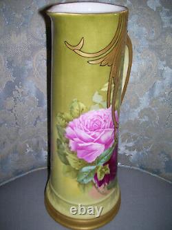 Antique Limoges Tankard Roses and Gold Art Nouveau Style Attist Signed Roby
