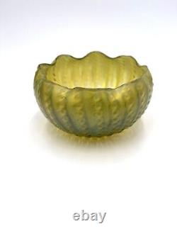 Antique Loetz Art Nouveau Green Iridescent Ribbed Glass Bowl