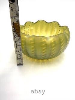 Antique Loetz Art Nouveau Green Iridescent Ribbed Glass Bowl