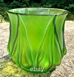 Antique Loetz Art Nouveau Iridescent Matt Green Art Glass Vase Kralik