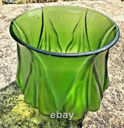 Antique Loetz Art Nouveau Iridescent Matt Green Art Glass Vase Kralik