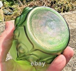 Antique Loetz Art Nouveau Iridescent Matt Green Art Glass Vase Kralik