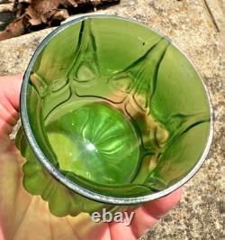 Antique Loetz Art Nouveau Iridescent Matt Green Art Glass Vase Kralik