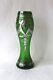 Antique Loetz Art Nouveau Emerald Green Iridescent Silver Overlay Vase 1900-1920
